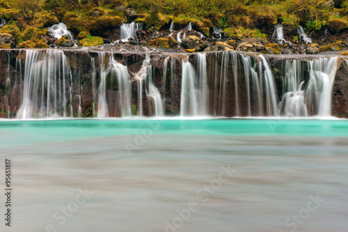 Detail of the beautiful Hraunfossar waterfall in Iceland