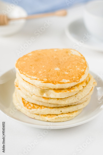 Closeup of a stack of small pancakes