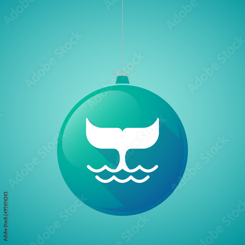 Long shadow vector christmas ball icon with a whale tail