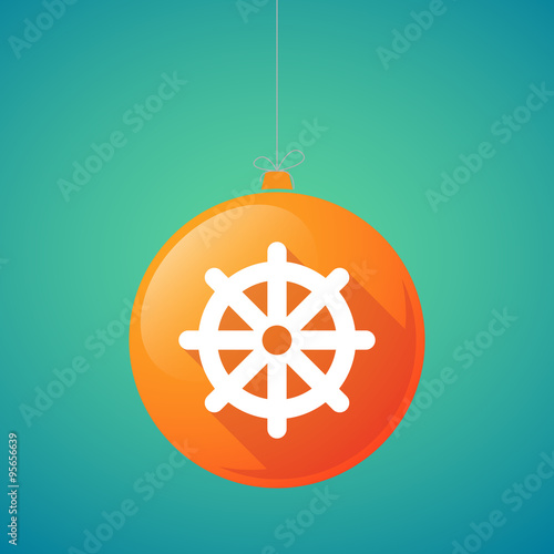 Long shadow vector christmas ball icon with a dharma chakra sign