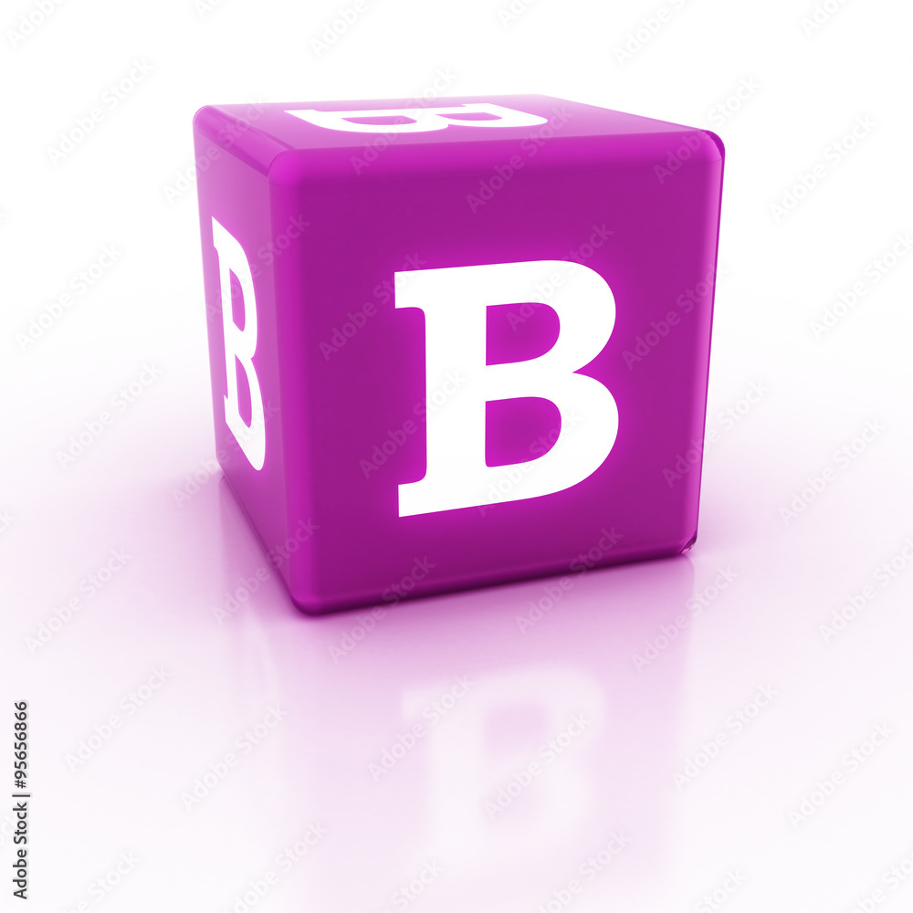 The letter B on the cube. 3D render of a cube. The alphabet blocks. The letter B on the cube. 3D render of a cube. The alphabet blocks.