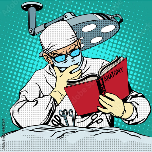 The surgeon before surgery is reading anatomy. Medicine and heal