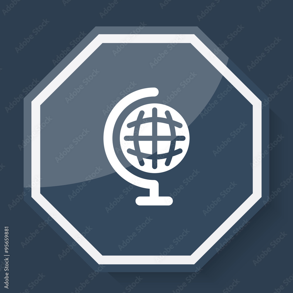 White Earth Globe icon on plum blue web app button White Earth Globe icon on plum blue web app button