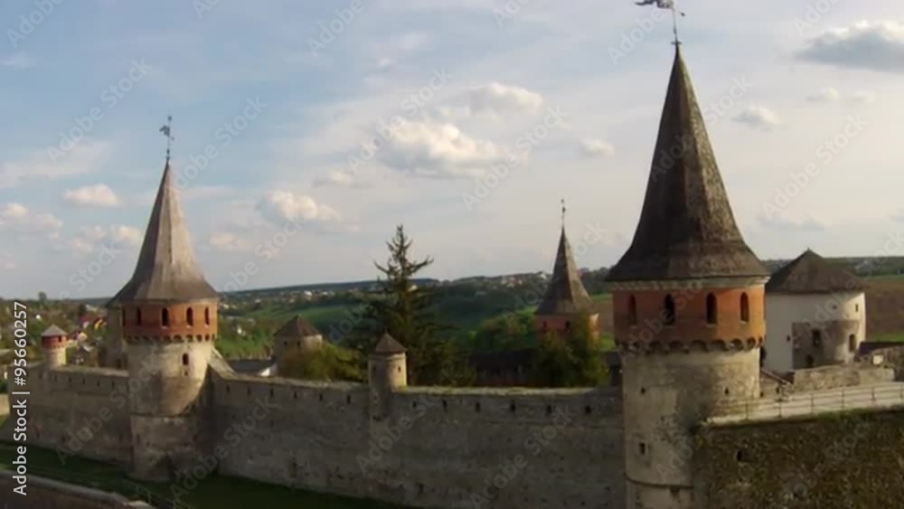 Medieval fortress (Aerial shot) Kamianets-Podilskyi Castle is a former Ruthenian-Lithuanian castle and a later three-part Polish fortress erected in the castle site Medieval fortress (Aerial shot) Kamianets-Podilskyi Castle is a former Ruthenian-Lithuanian castle and a later three-part Polish fortress erected in the castle site