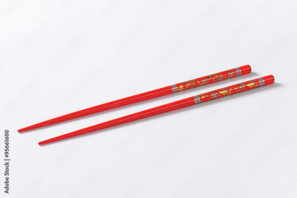 Red chopsticks with flower pattern Red chopsticks with flower pattern