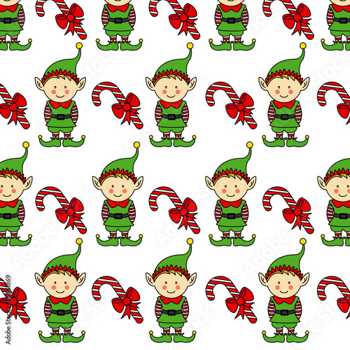 Christmas background. Elf and candy