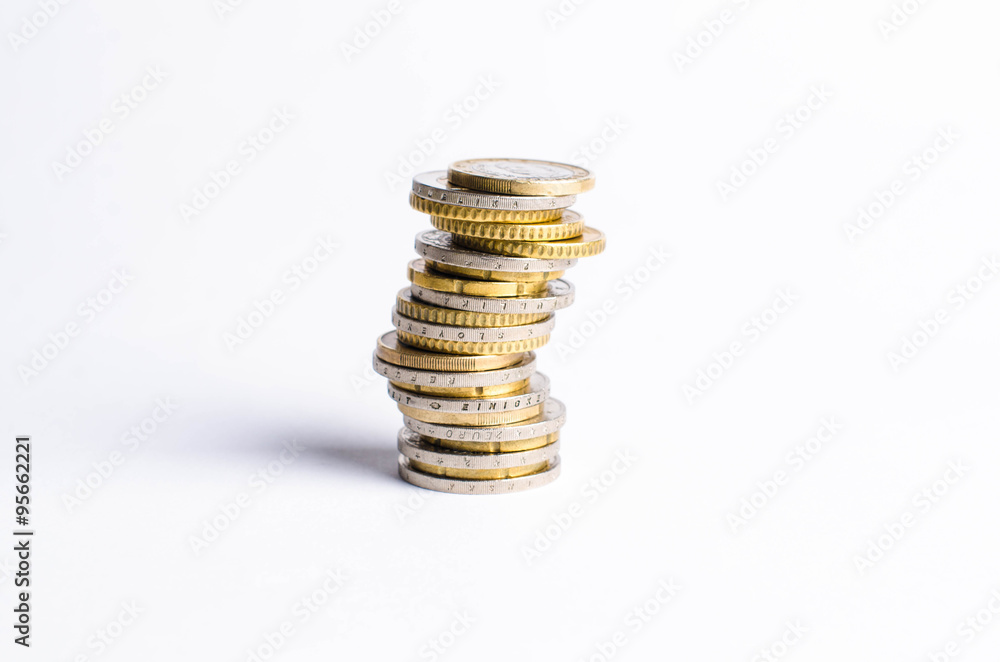 Euro money. Coins are isolated on a white background. Currency of Europe. Balance of money Euro money. Coins are isolated on a white background. Currency of Europe. Balance of money