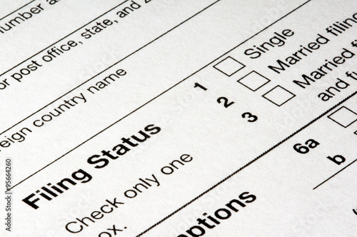 The Filing Status section of a 1040 income tax return form.

 photo