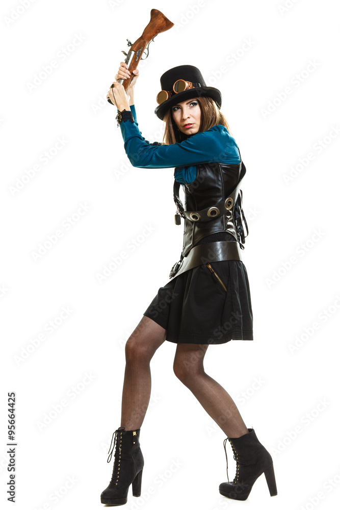 Steampunk girl with gun