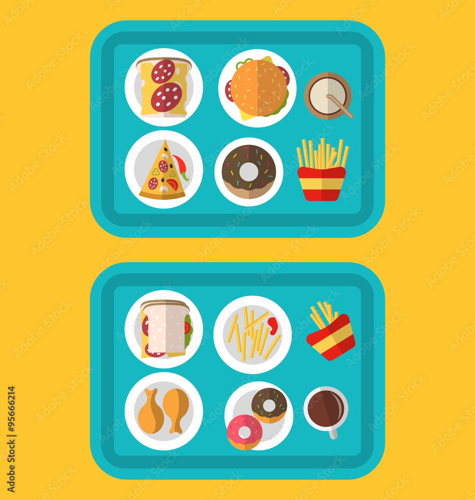 Plastic Trays with Fast Food and Drinks Plastic Trays with Fast Food and Drinks