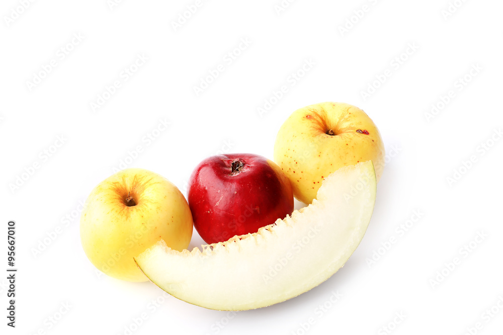 melon and apple isolated on a white background melon and apple isolated on a white background