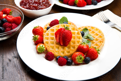 Homemade waffles with fruit