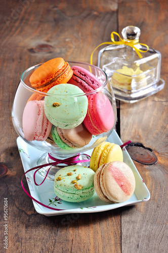 French dessert, macarons, toned image, selective focus