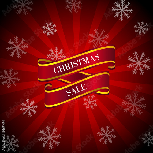           Christmas sale design template. Red ribbon