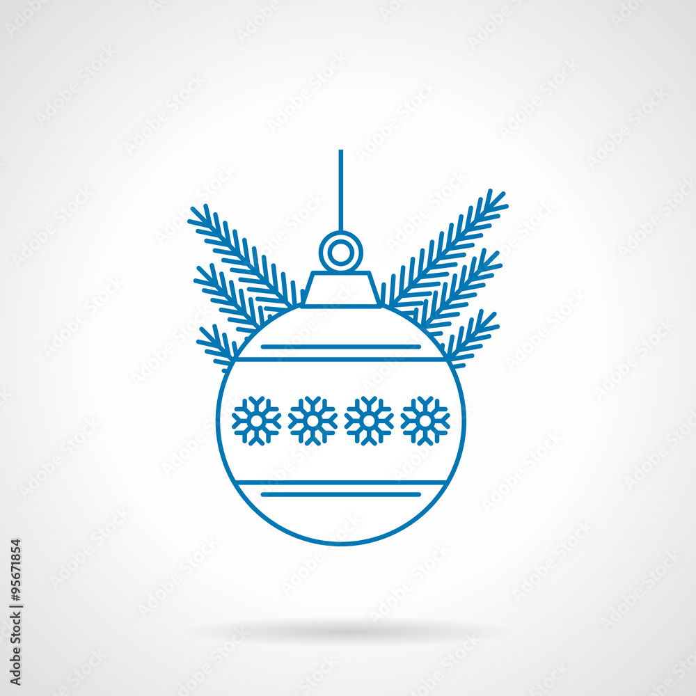 Fototapeta premium Blue flat line ball with snowflakes vector icon