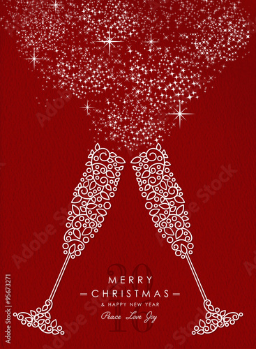 Merry christmas new year outline glass toast deco