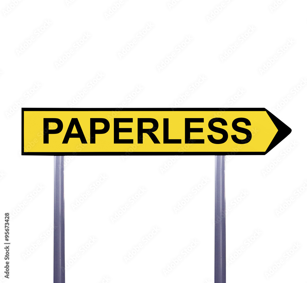 Conceptual arrow sign isolated on white - PAPERLESS Conceptual arrow sign isolated on white - PAPERLESS