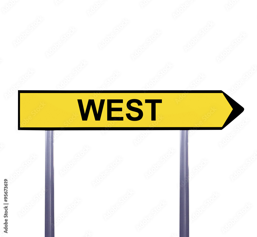 Conceptual arrow sign isolated on white - WEST Conceptual arrow sign isolated on white - WEST