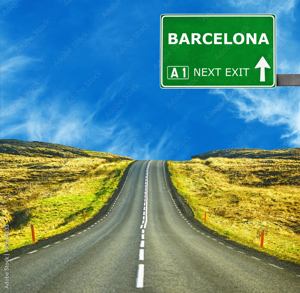 BARCELONA road sign against clear blue sky