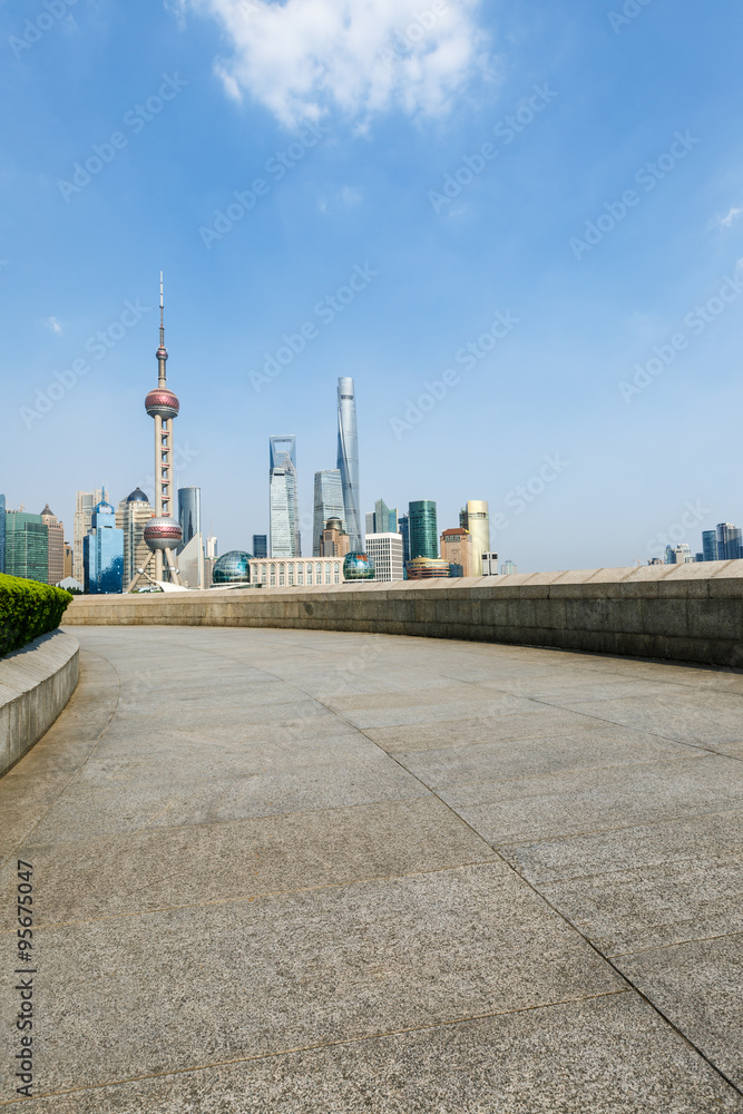 Shanghai Empty square with skyline and modern buildings,China