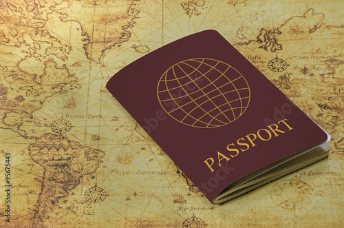 passport on a old world map