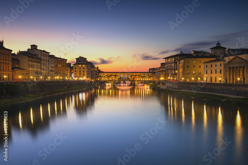 Ponte Vecchio landmark on sunset, old bridge, Arno river in Flor © stevanzz