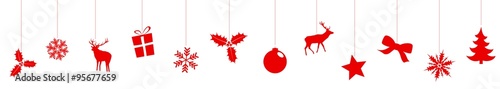 Christmas decorations border, red balls hanging