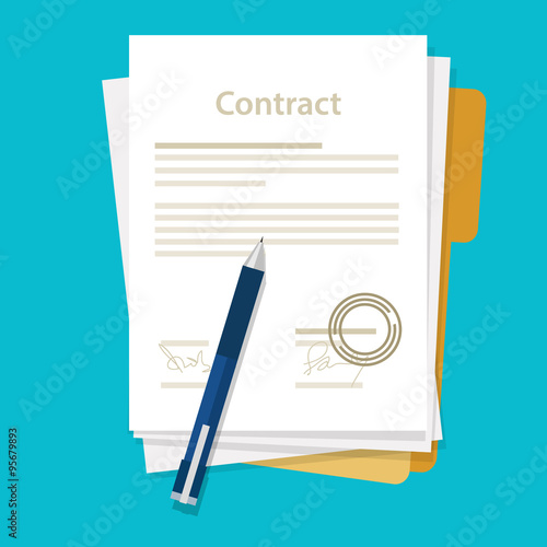 signed paper deal contract icon agreement  pen on desk  flat business illustration vector photo