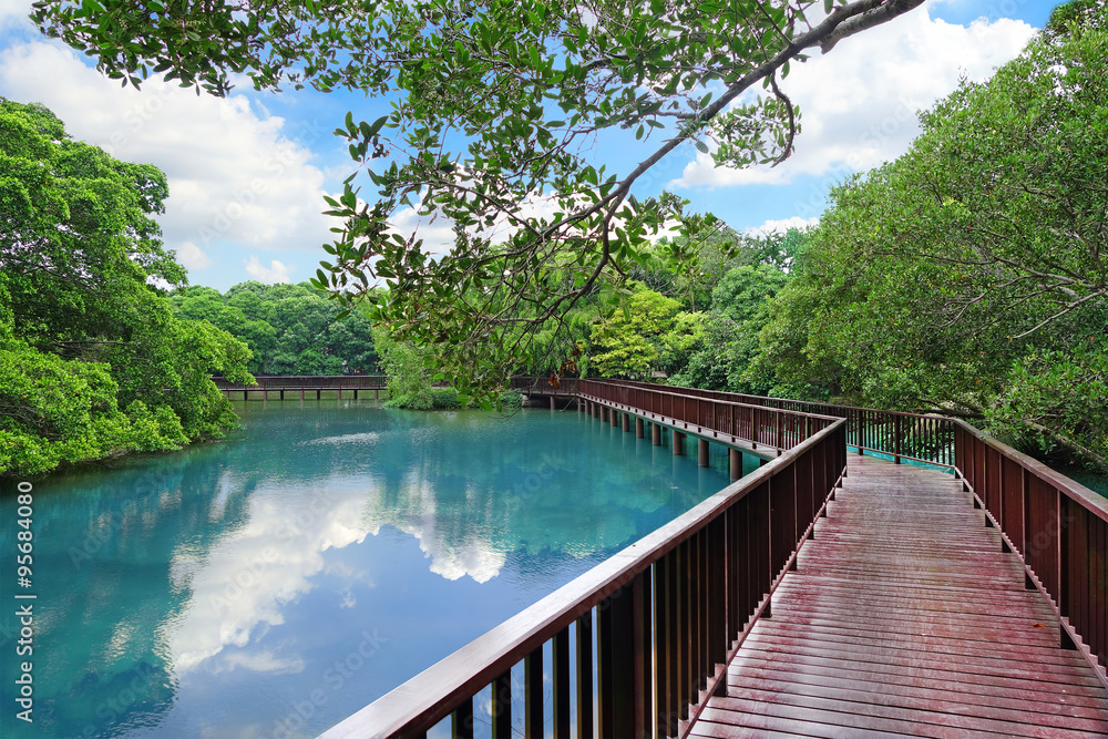 Fototapeta premium Lake view with beautiful bright sky