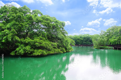 Lake view with beautiful bright sky