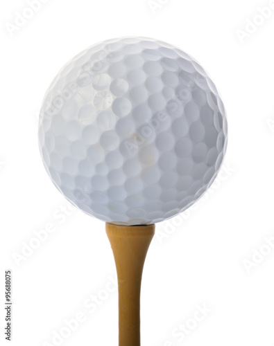 Golf ball on a tee isolated on white background