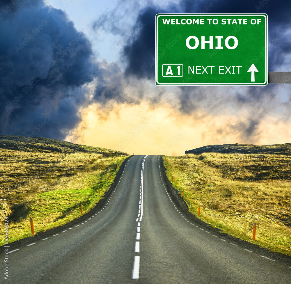 OHIO road sign against clear blue sky