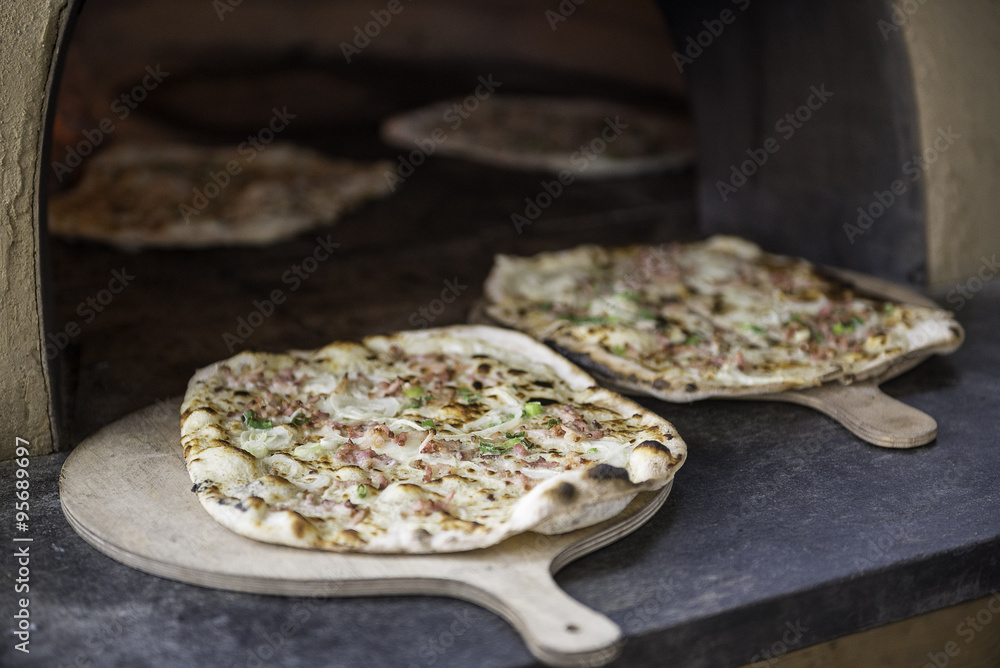 Fresh Baked Alsatian Tarte Flambee ( Flame Cake, Flammkuchen )