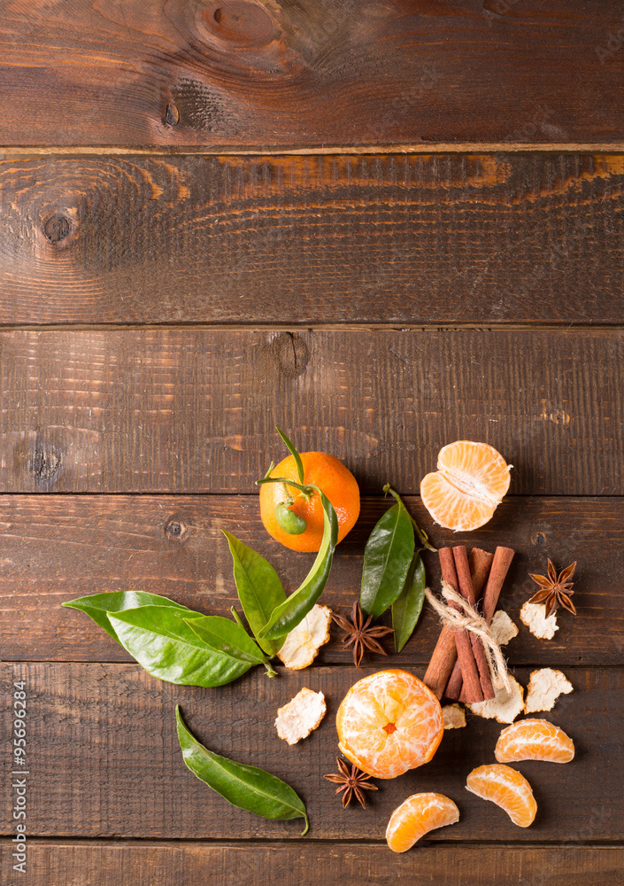 clementines with cinnamon and anise - obrazy, fototapety, plakaty 