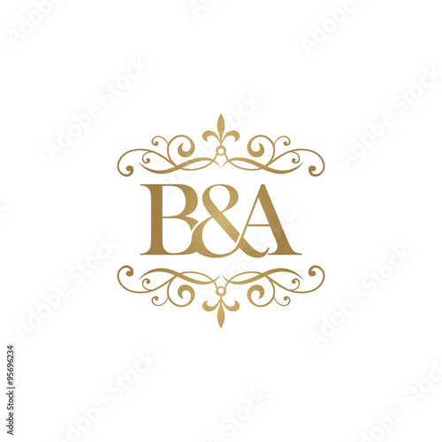 B&A Initial logo. Ornament ampersand monogram golden logo