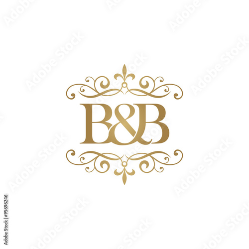 B&B Initial logo. Ornament ampersand monogram golden logo