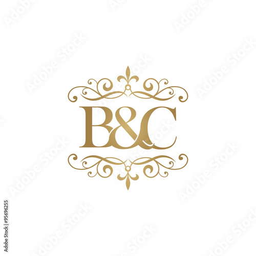 B&C Initial logo. Ornament ampersand monogram golden logo