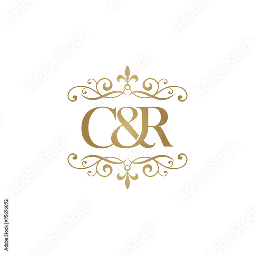 C&R Initial logo. Ornament ampersand monogram golden logo