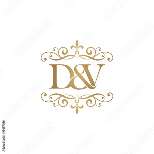 D&V Initial logo. Ornament ampersand monogram golden logo
