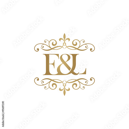 E&L Initial logo. Ornament ampersand monogram golden logo