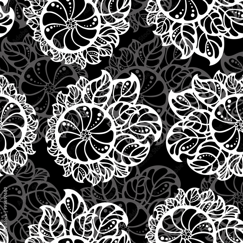seamless pattern of abstract white flowers on a black background seamless pattern of abstract white flowers on a black background