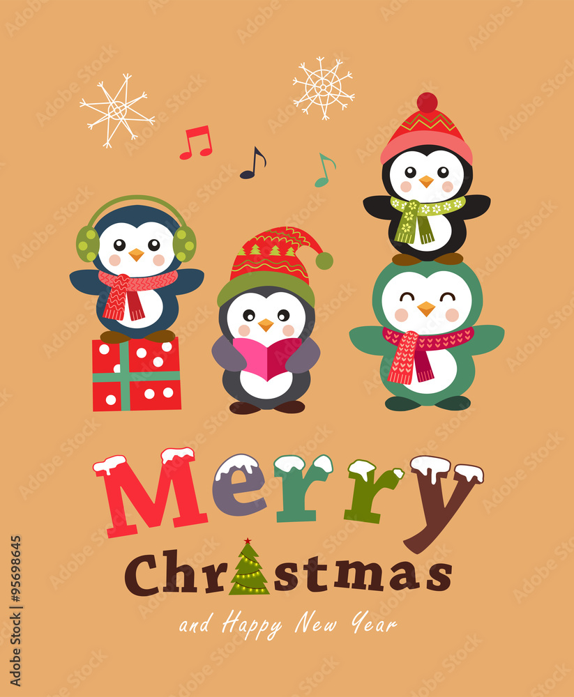 Cute penguin christmas card and poster design. Vector illustration. Cute penguin christmas card and poster design. Vector illustration.