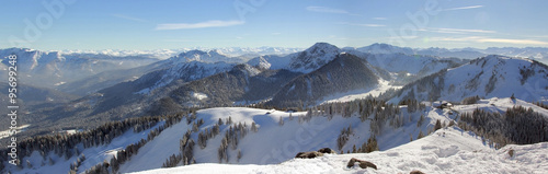 Blick vom Wallberg in schöne Winterlandschaft, Bairische Alpen