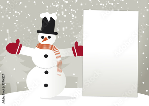 Schneemann hält Tafel