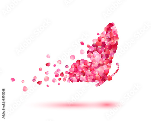 Butterfly of pink rose petals isolated on white