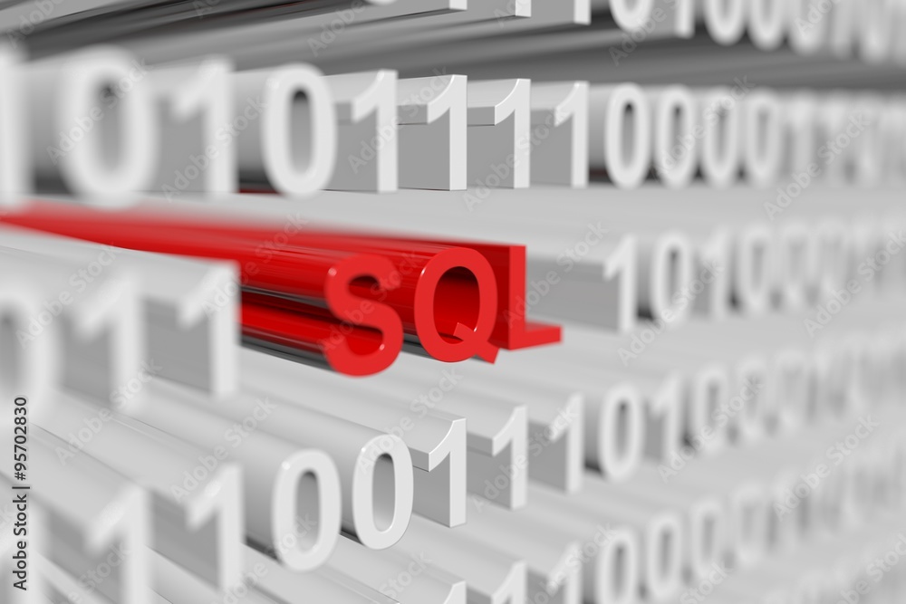 SQL is represented as a binary code with blurred background