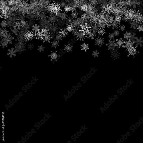 Snowfall with random snowflakes in the dark