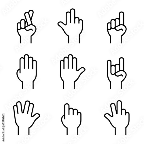 Hands Icons Set on White Background. Vector