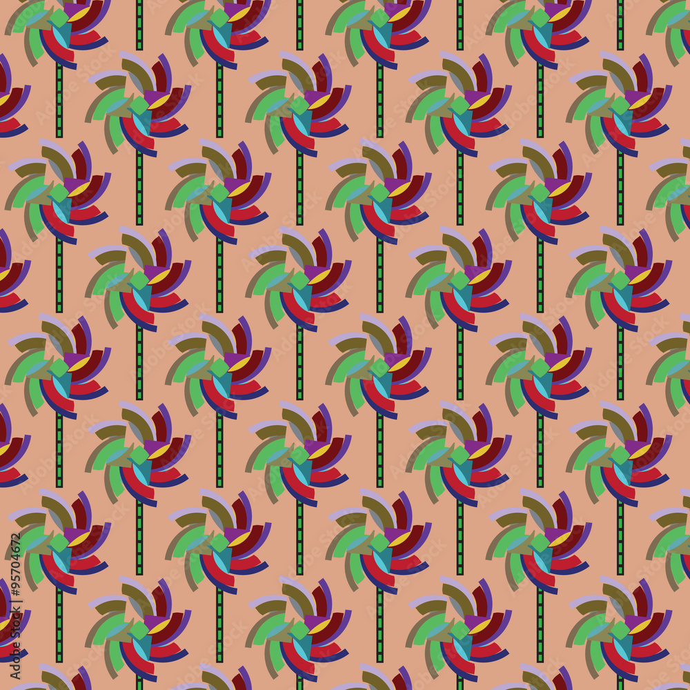 Obraz premium Seamless vector pattern with windmill toys. Repeating childlike vintage background