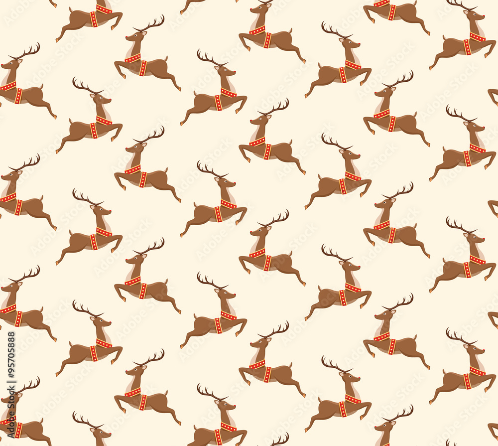 Seamless Christmas Pattern with Santa Reindeers Isolated on Beig